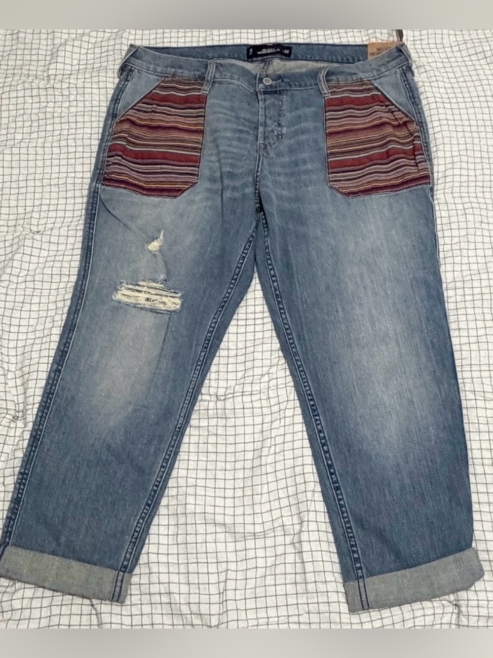 Hollister Light Blue Boyfriend Jeans with Striped Pocket Panels